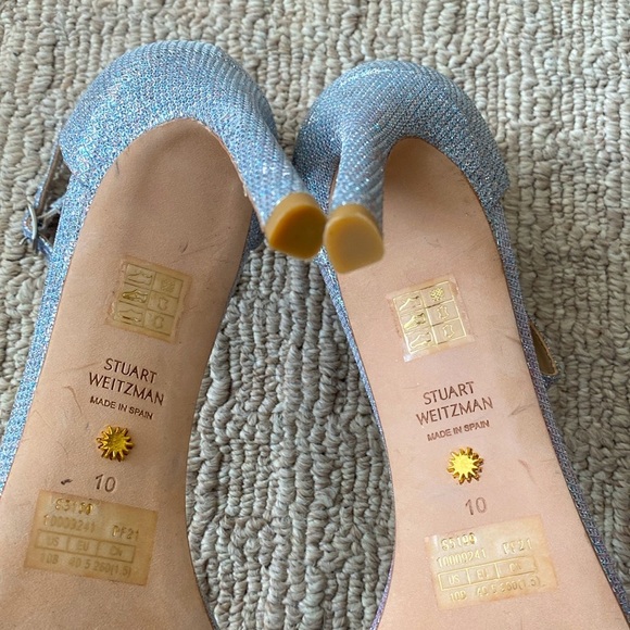 Stuart Weitzman Embellished Silver Sparkle Shimmer Nudistsong Sandals 120 sz 10 - Picture 12 of 12